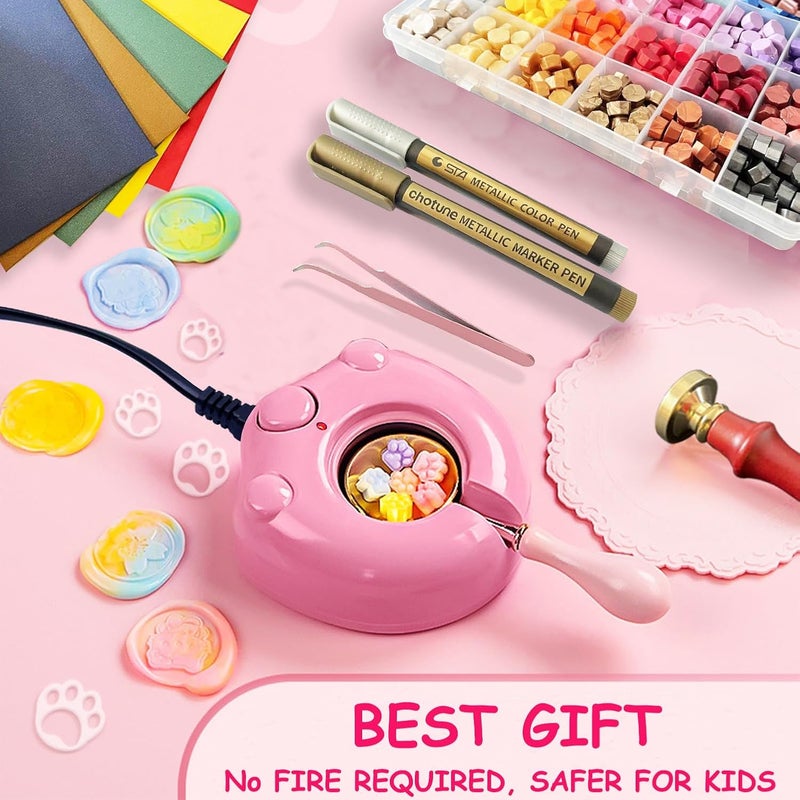 MONVICT 732 Pcs Wax Seal Stamp Kit with Pink Gift Box, Electric Wax Seal Warmer, Sealing Beads, Stamp, Spoon, Pens, Envelopes, Tweezers Gift for Kids Girls Crafter DIY - Image 2